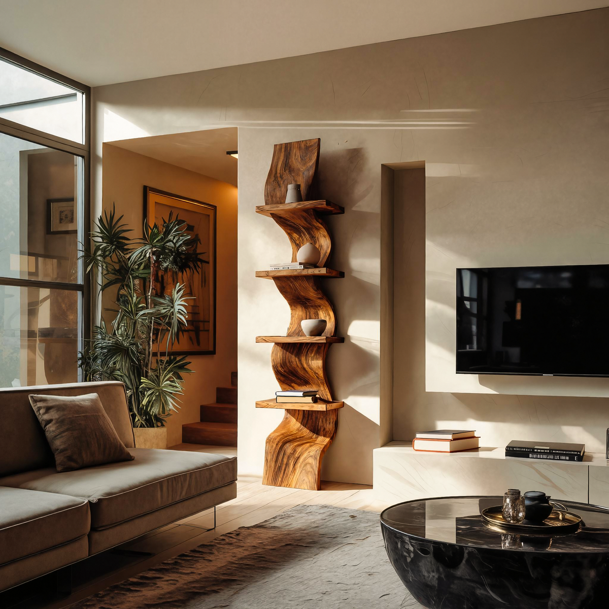 Modern Curved Floating Shelf For Statement Living Room