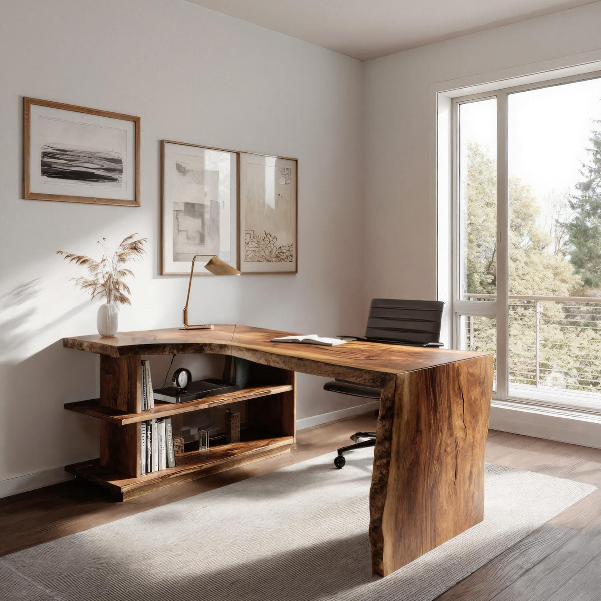 Modern L Shaped Desk With Bookshelf For Home Office
