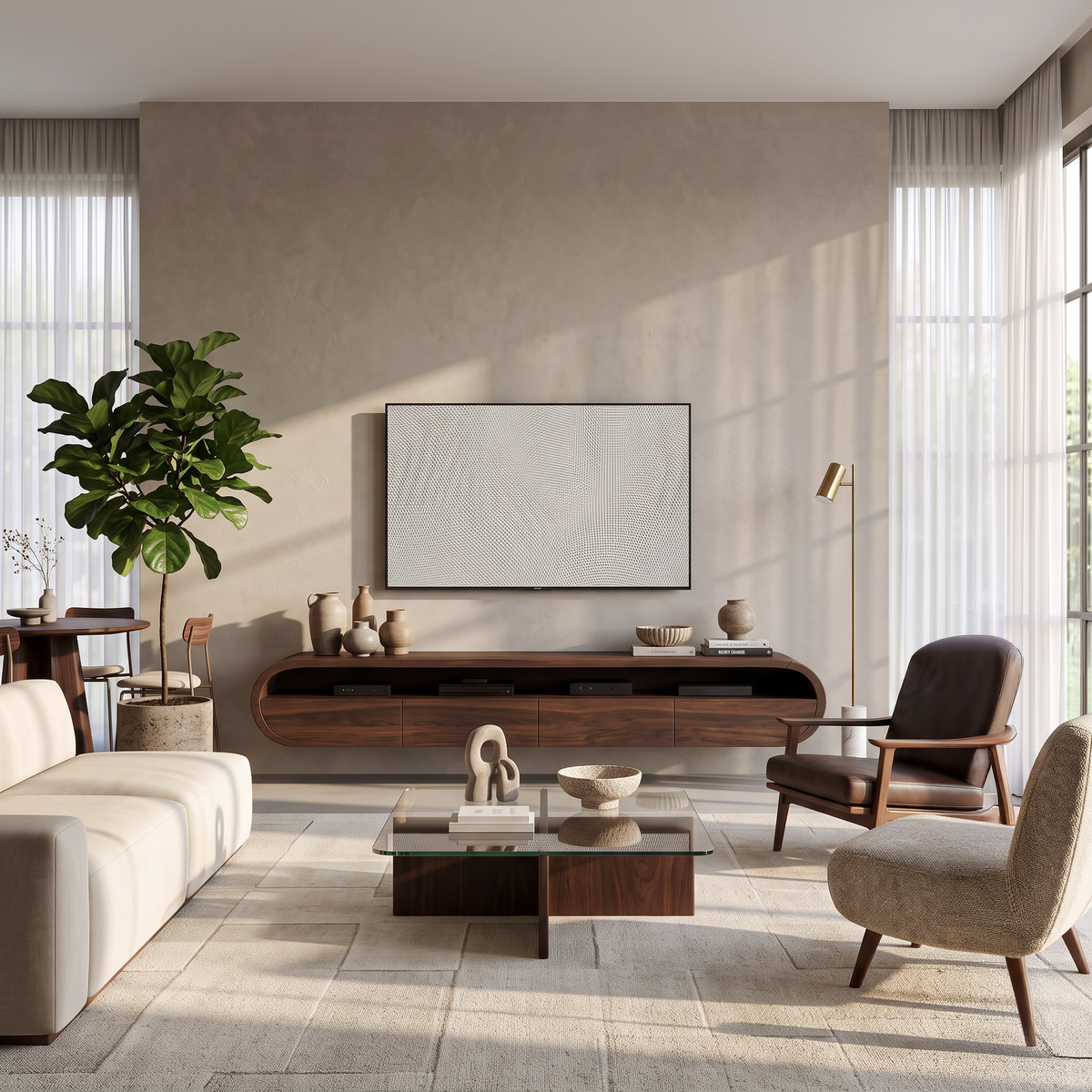 Modern Floating TV Console With Rounded Design For Living Room