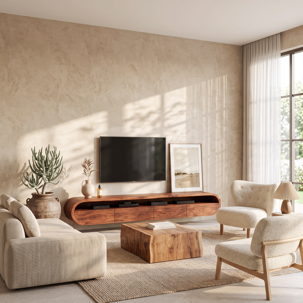 Modern Floating TV Console With Rounded Design For Living Room