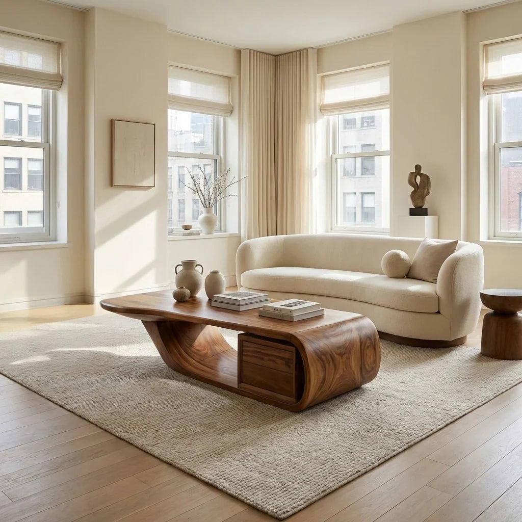 Modern Sculptural Coffee Table With Curved Design For Home Office