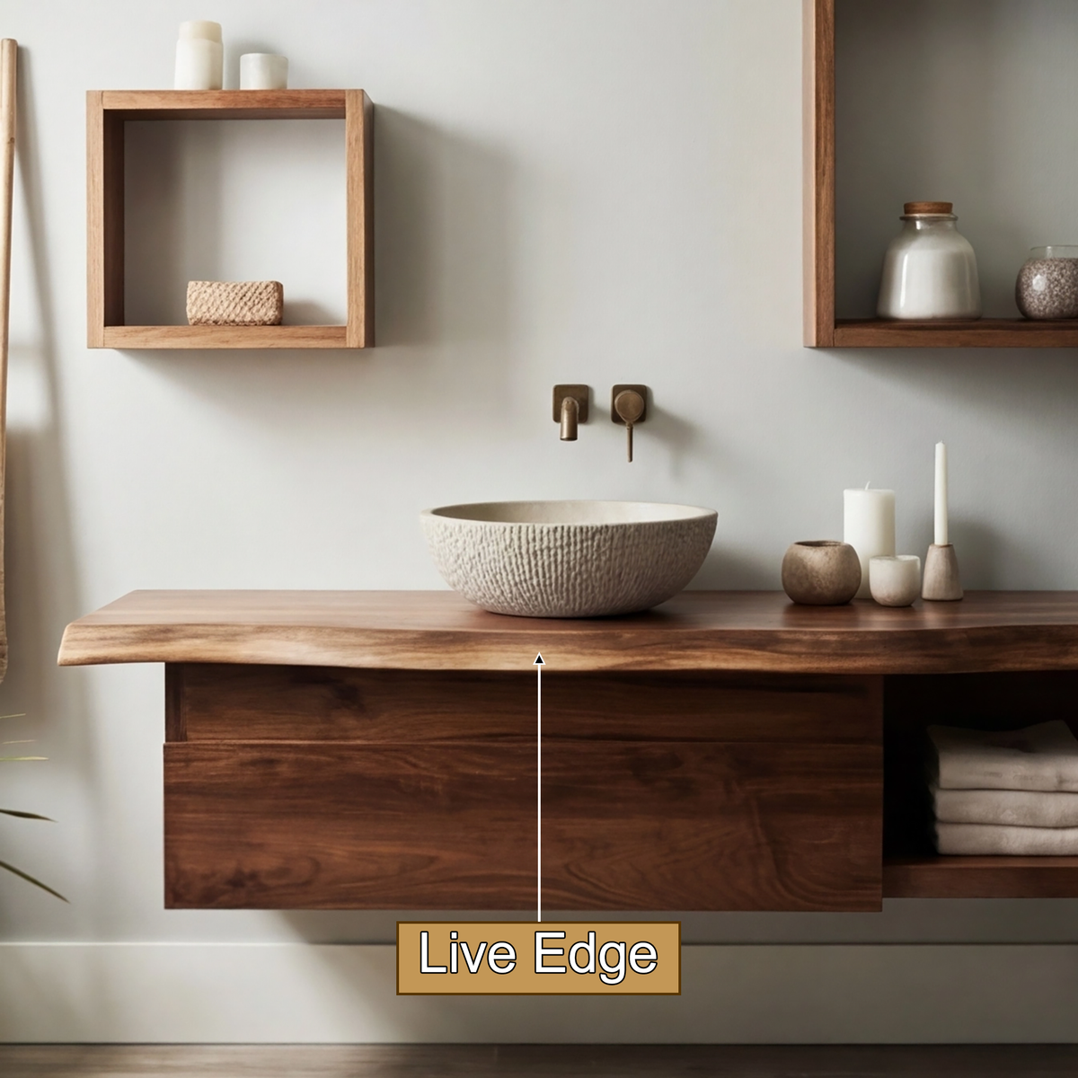 Aurelion Live Edge Solid Wood Floating Bathroom Vanity With Drawers SPA943999