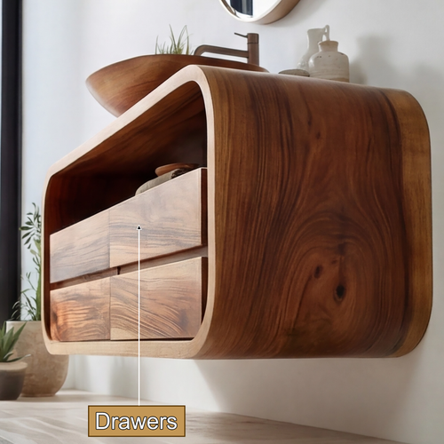 Elyron Sculpted Solid Wood Floating Bathroom Vanity With Drawers