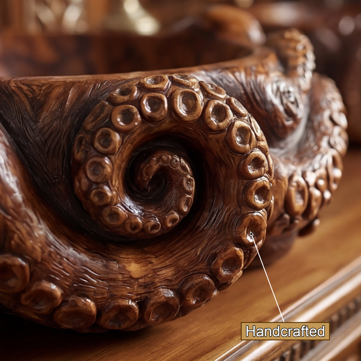 Nautivar Octopus Form Handcarved Solid Wood Sculpted Vessel Sink