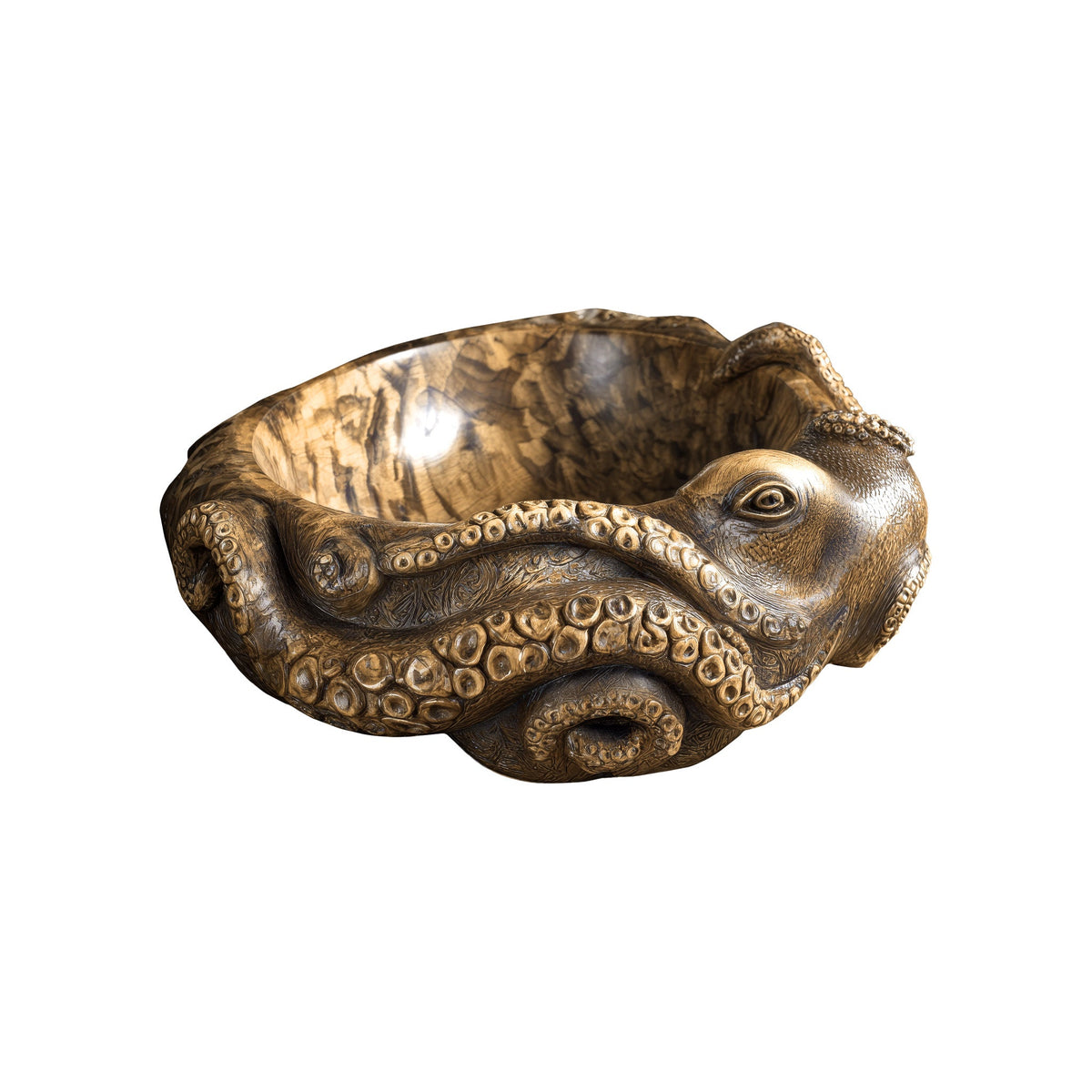 Nautivar Octopus Form Handcarved Solid Wood Sculpted Vessel Sink