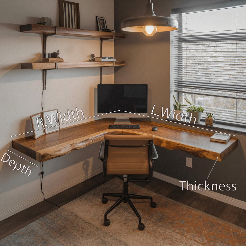 Modern Live Edge Corner Desk With Floating Wood Design For Home Office