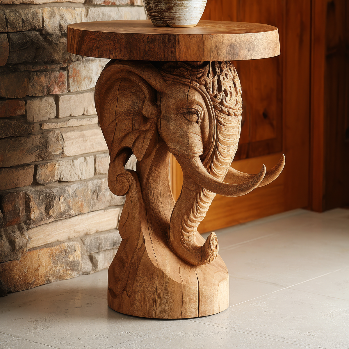 Thalviro Sculpted Solid Wood Pedestal Stand