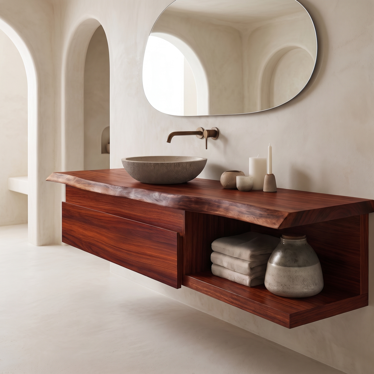 Aurelion Live Edge Solid Wood Floating Bathroom Vanity With Drawers SPA943999