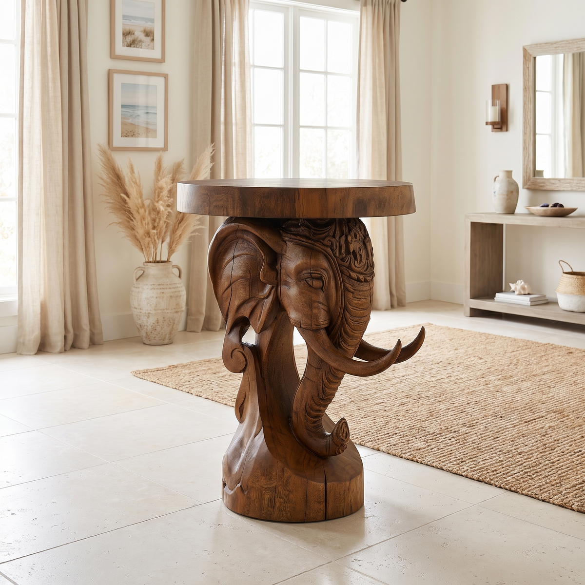 Thalviro Sculpted Solid Wood Pedestal Stand