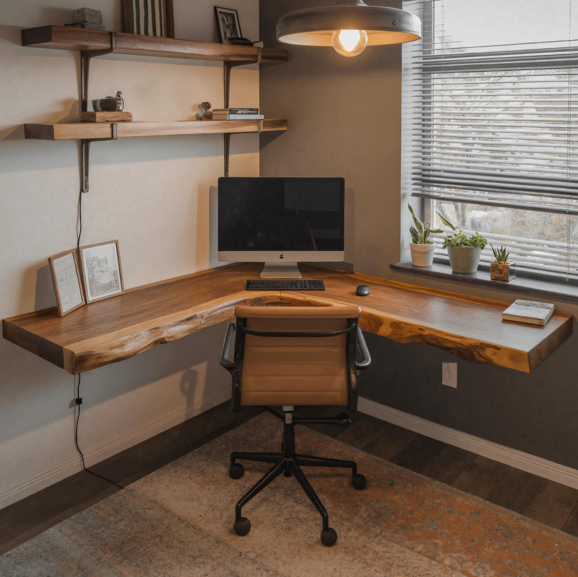 Modern Live Edge Corner Desk With Floating Wood Design For Home Office