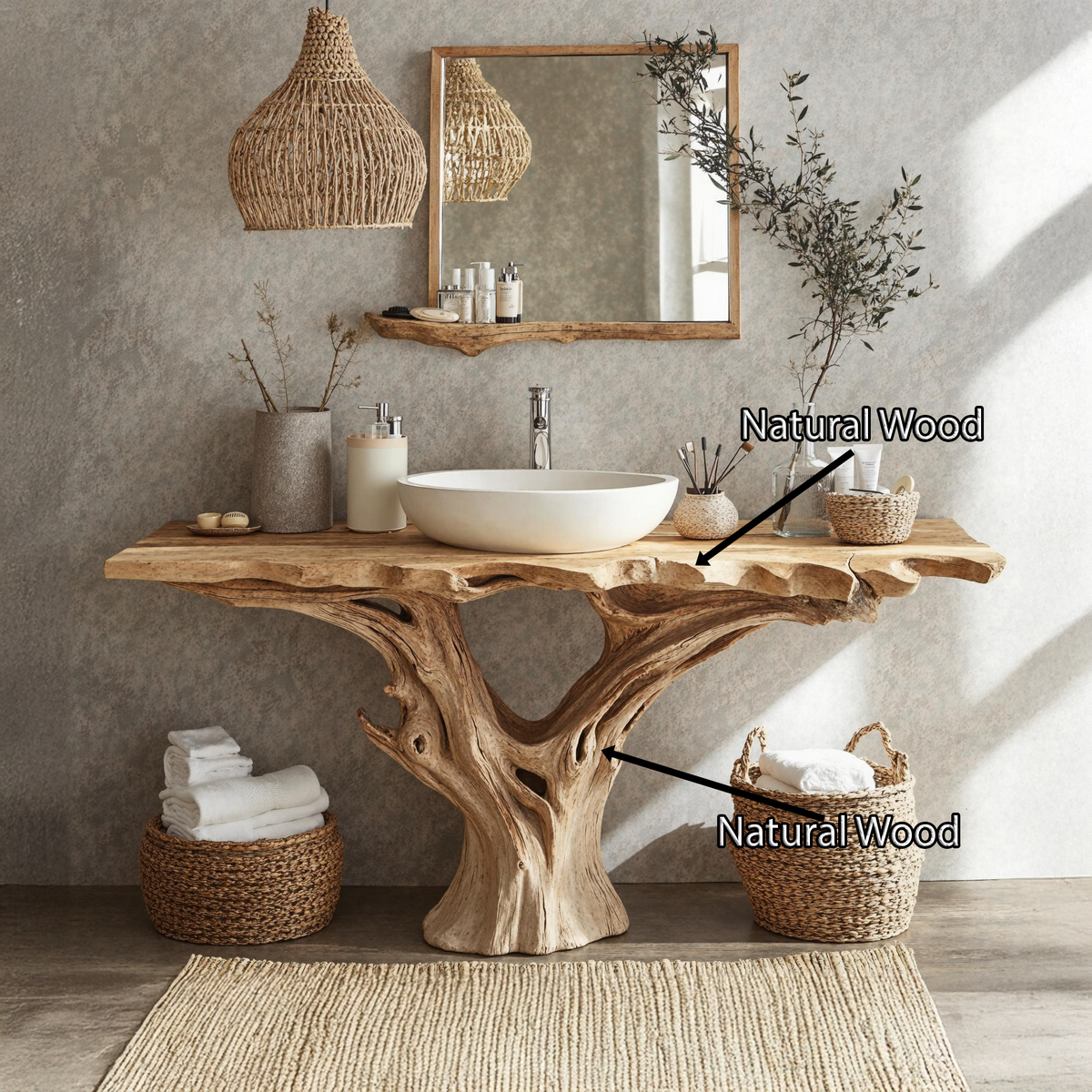 Farmhouse Natural Wood Bathroom Vanity For Relaxing Bathrooms