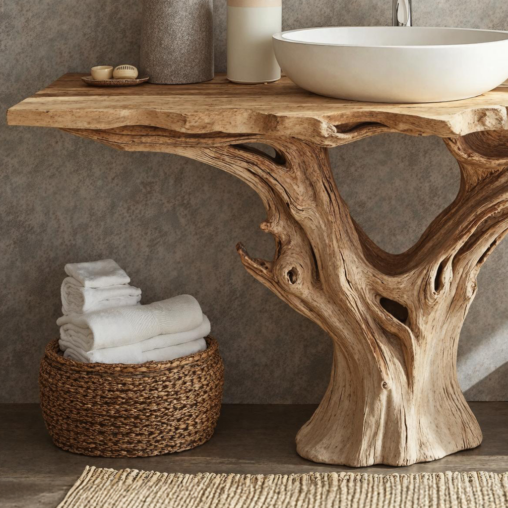 Farmhouse Natural Wood Bathroom Vanity For Relaxing Bathrooms