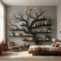 Rustic Tree Branch Bookshelf Living Wall