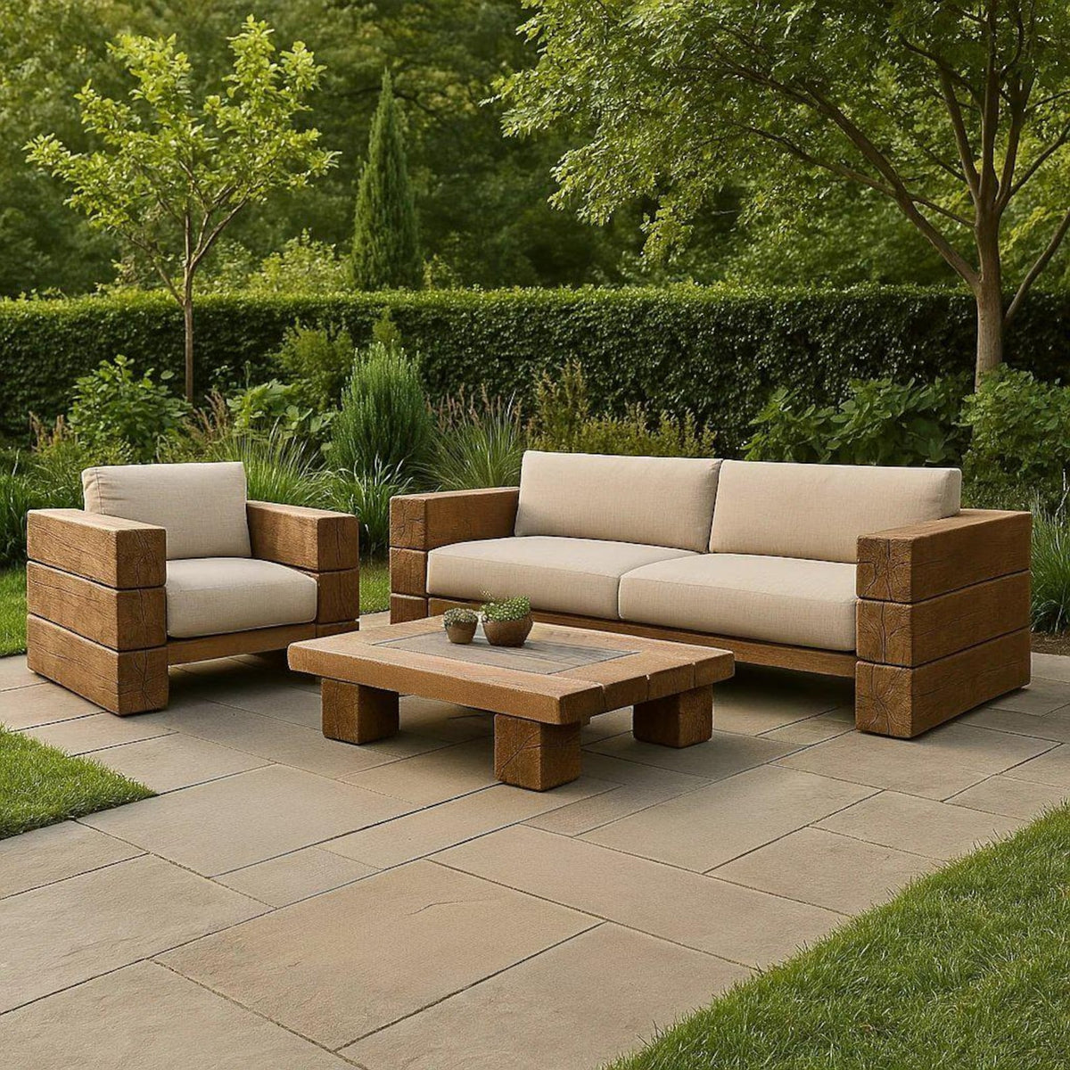 Rustic Wood Sofa Set For Garden Patio And Outdoor Lounge