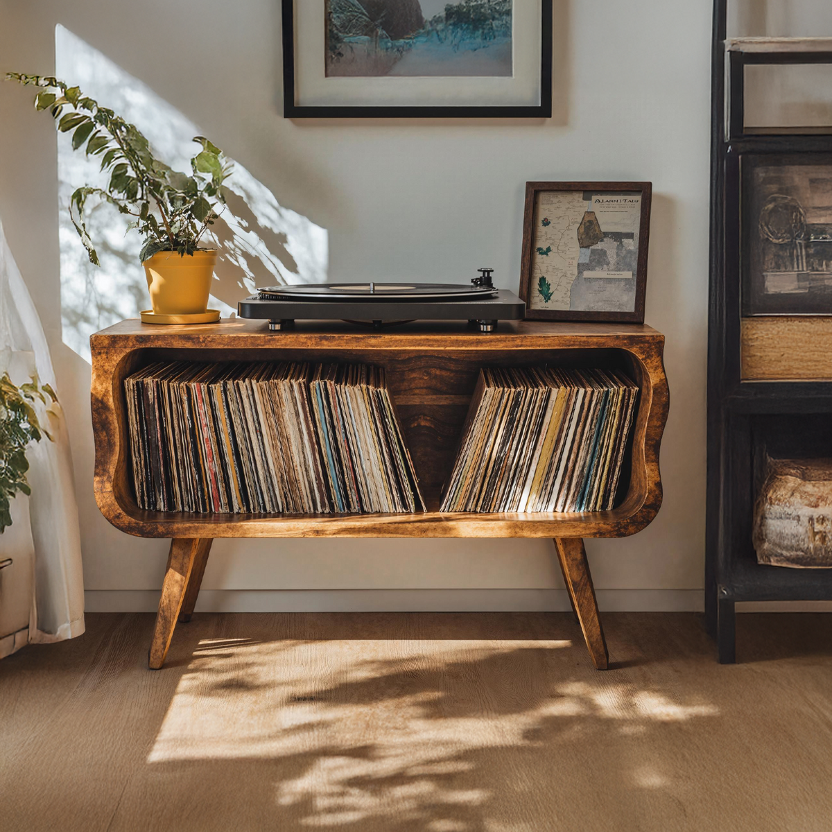 Rustic Record Player Stand Entryway Decor